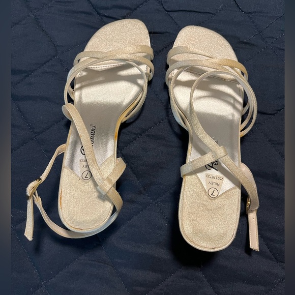 Women’s Penmans shimmering off white strap kitten heel shoes. - Picture 2 of 12